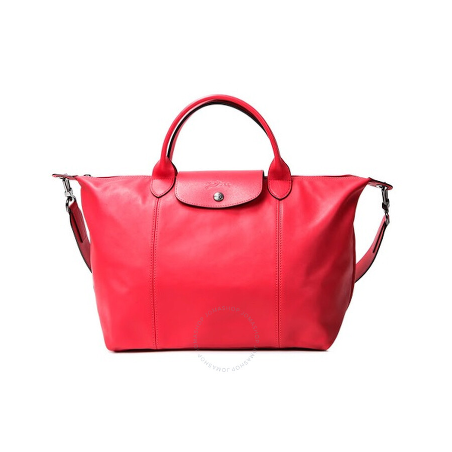 Longchamp Ladies Le Pliage Cuir Top Handle Bag M-Red Longchamp Ladies Le Pliage Cuir Top Handle Bag M-Red