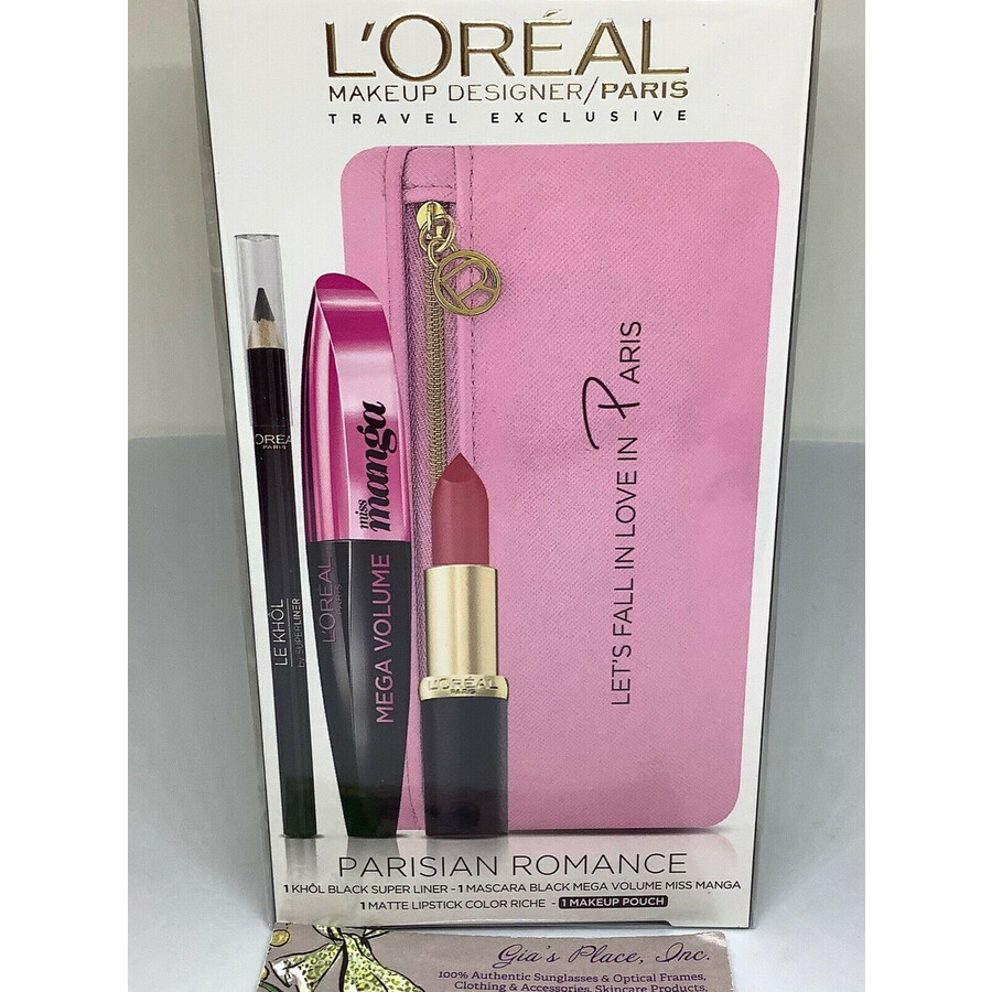 L'Oreal Loreal 4 Pcs Mega Volume Black Mascara, Eyeliner + Rose