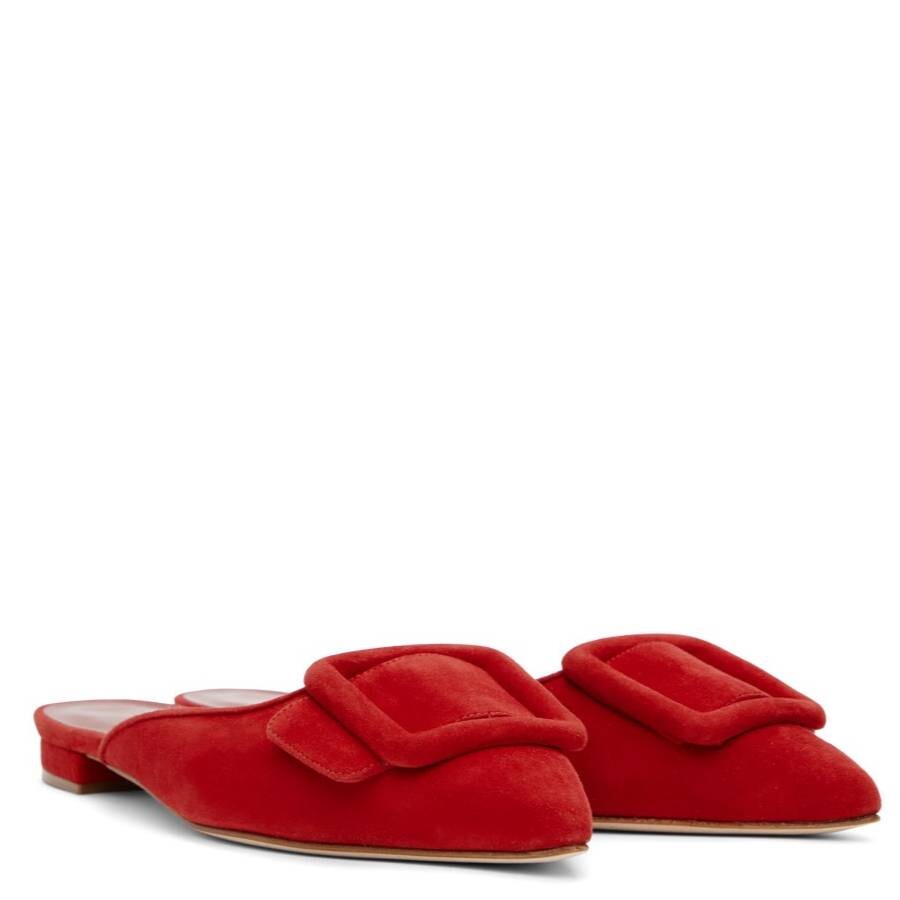 Manolo Blahnik Maysale Suede Flat Buckle Mules, Brand Size 35 ( US Size