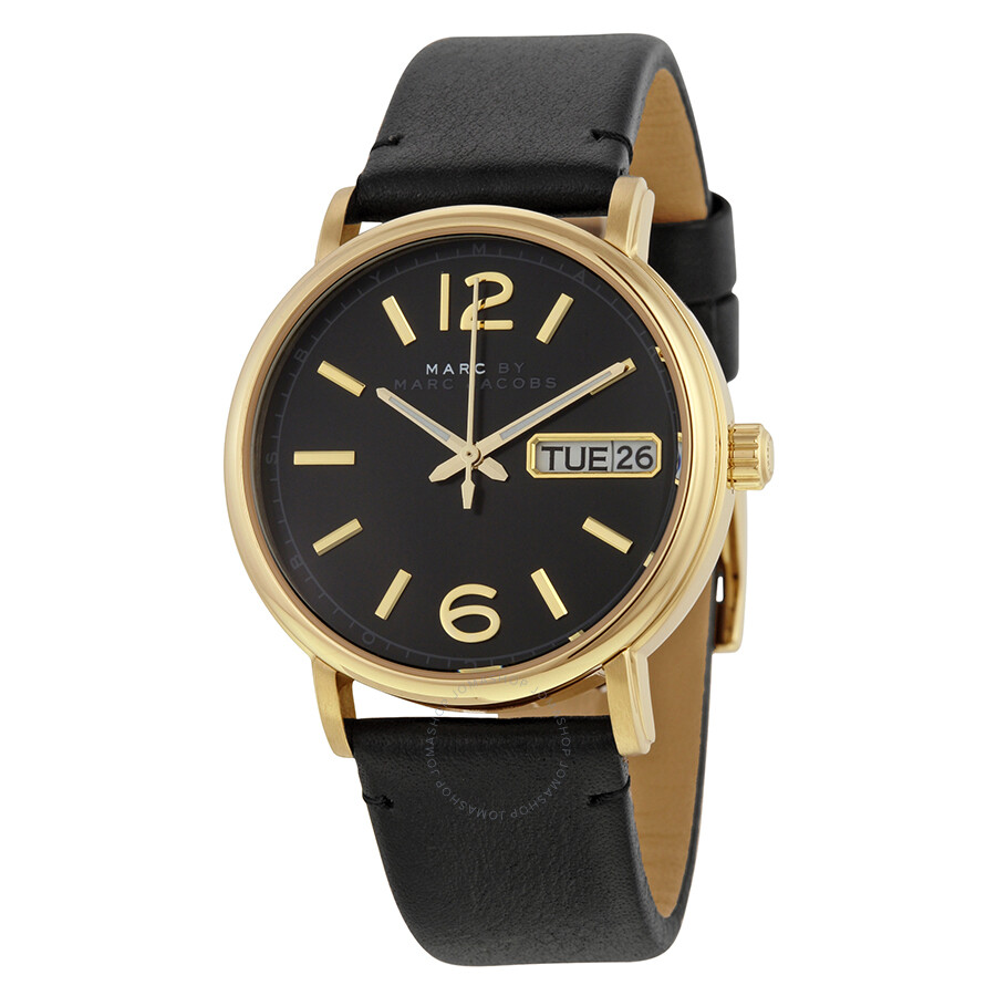 Fergus Black Dial Black Leather Ladies Watch