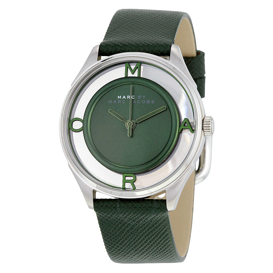 Green Transparent Dial Green Leather Ladies Watch