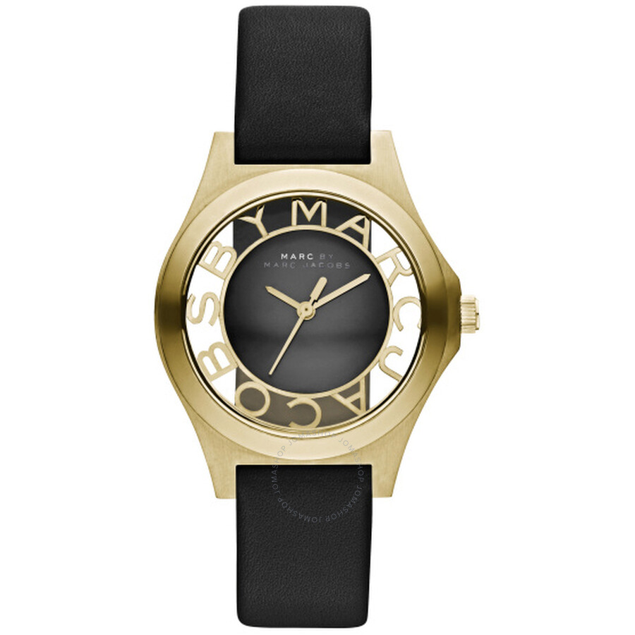 Marc By Marc Jacobs Henry Black Dial Black Leather Ladies Quartz Watch ...