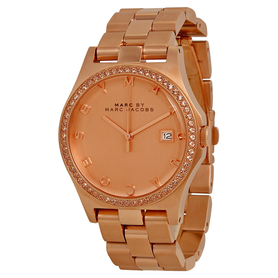 Henry Crystal Rose Dial Rose Gold-tone Ladies Watch