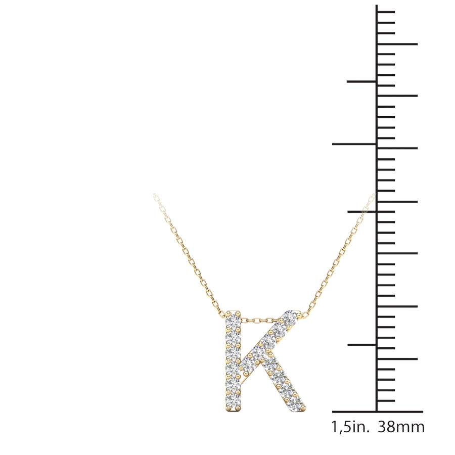Maulijewels 0.12 Carat Natural Diamond Initial " K " Pendant Necklace In 14K Yellow Gold With 18