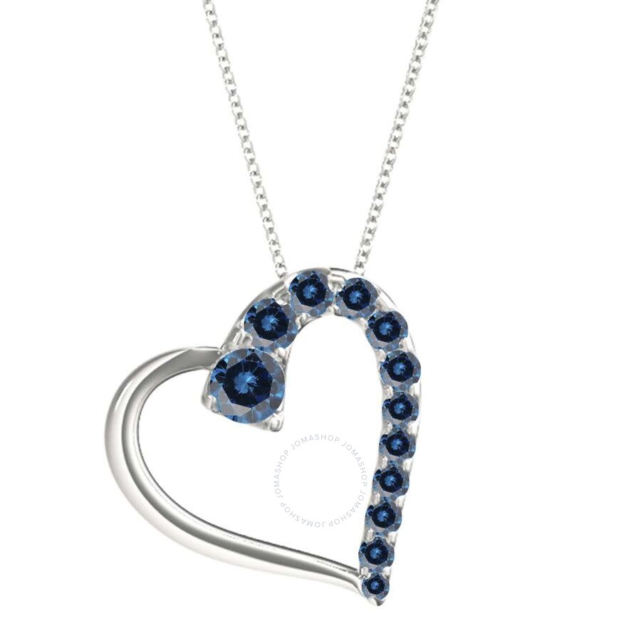 Maulijewels 14k White Gold 1 Ct Blue Diamond Heart Pendant With 18 925 Sterling Silver Box Chain Hp021 Wb E Ladies Jewelry Maulijewels Jomashop