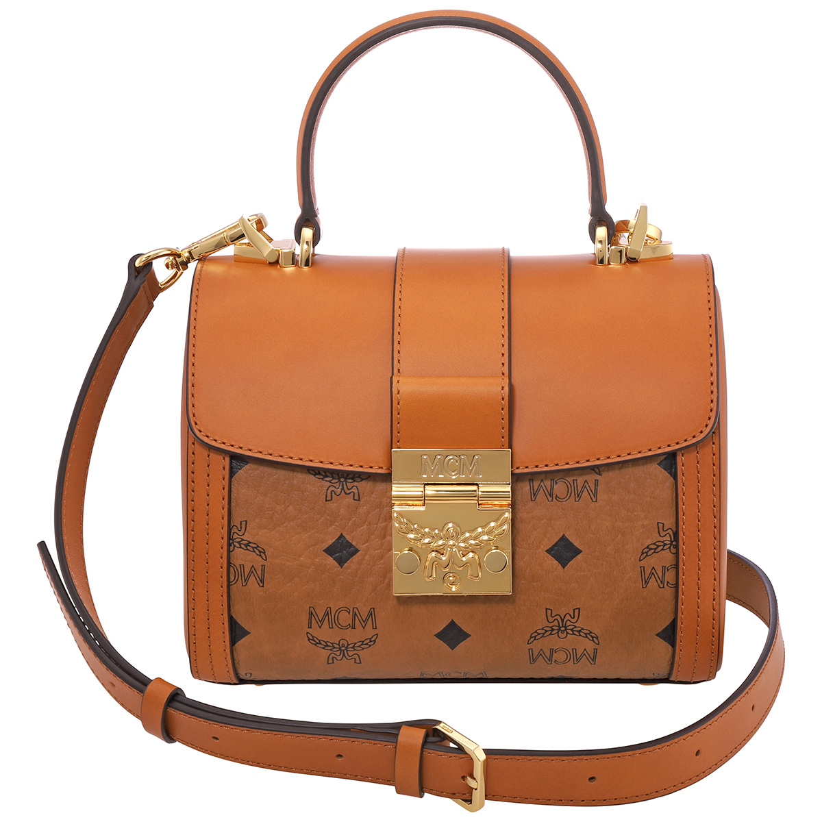 MCM Ladies Tracy Cognac Satchel in Visetos