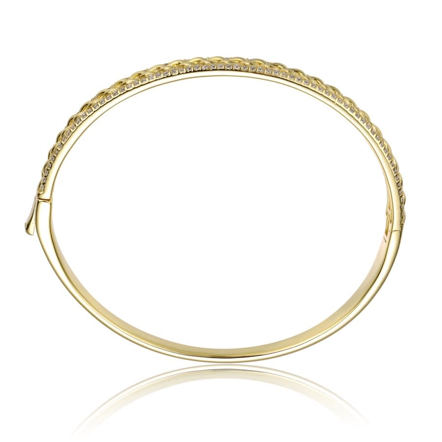 Megan Walford Sterling Silver 14k Yellow Gold Plated with Cubic Zirconia Chain Link Stiff Bangle