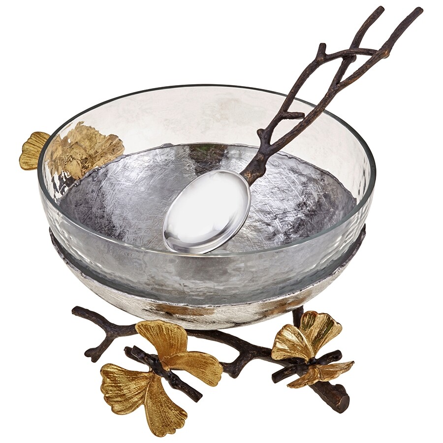 Michael Aram butterfly Ginkgo Glass Nut Dish with Spoon 175743