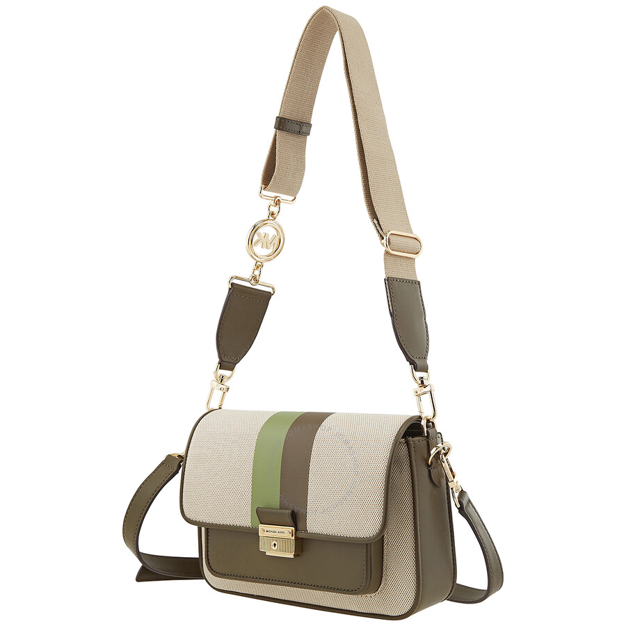 Michael Kors Bradshaw Medium Striped Canvas And Faux Leather Messenger