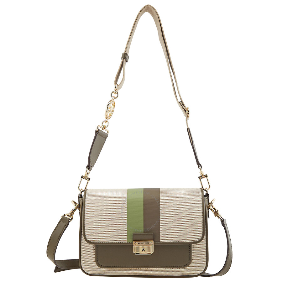 Michael Kors Bradshaw Medium Striped Canvas And Faux Leather Messenger