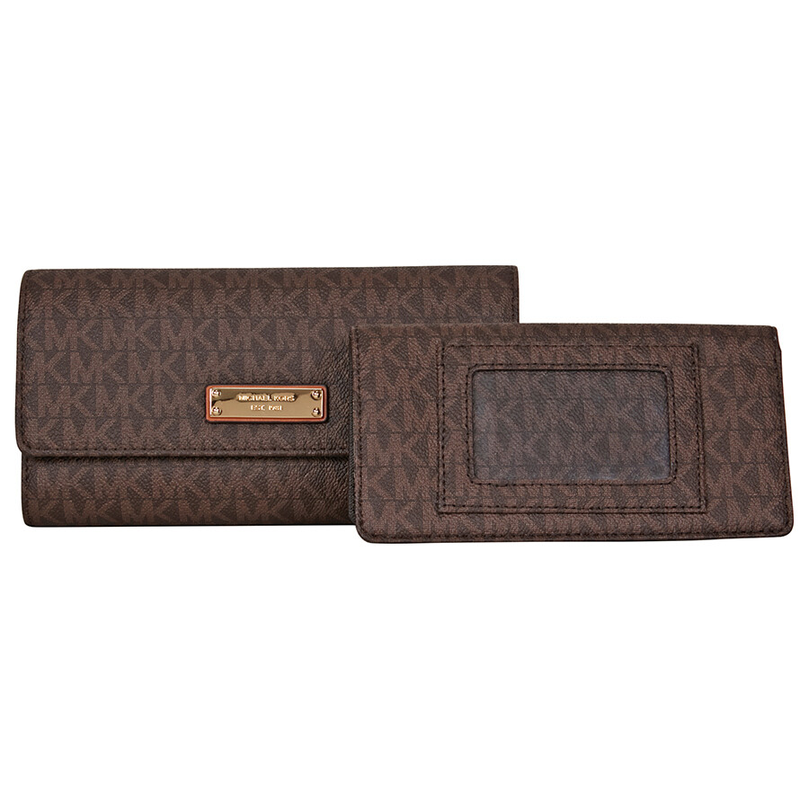 Michael Kors Jet Set PVC Checkbook Wallet Brown 32S7GJSE4B200 190864269108 Handbags, Jet