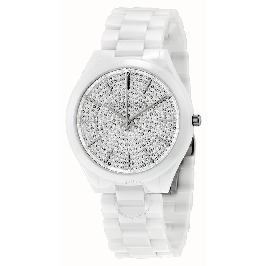Slim Runway Crystal Pave Dial Ceramic Ladies Watch