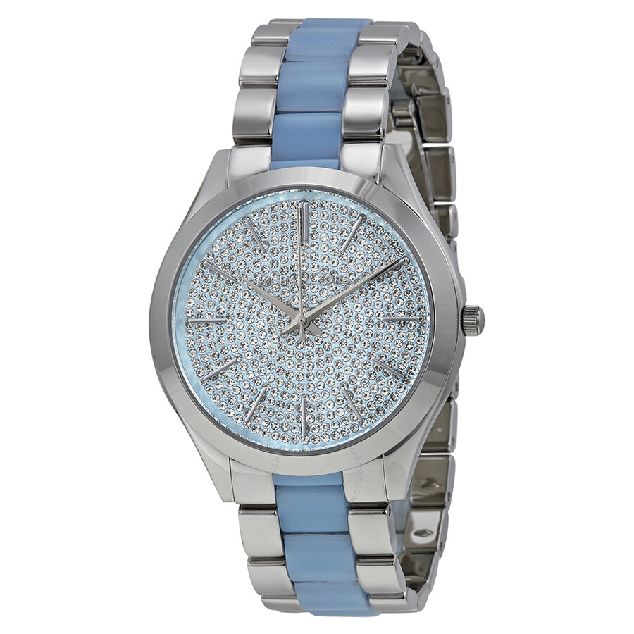 Slim Runway Crystal Pave Dial Stainless Steel Ladies Watch
