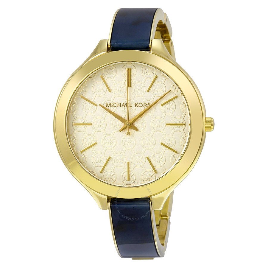 Slim Runway Gold Dial Gold-tone and Navy Blue Resin Ladies Watch