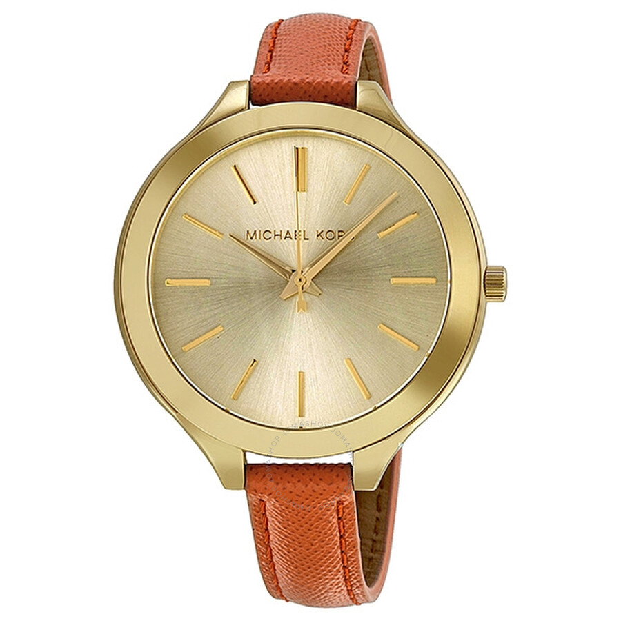 Slim Runway Gold-tone Orange Leather Strap Ladies Watch
