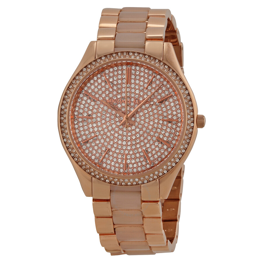 Slim Runway Silver Crystal Pave Dial Ladies Watch