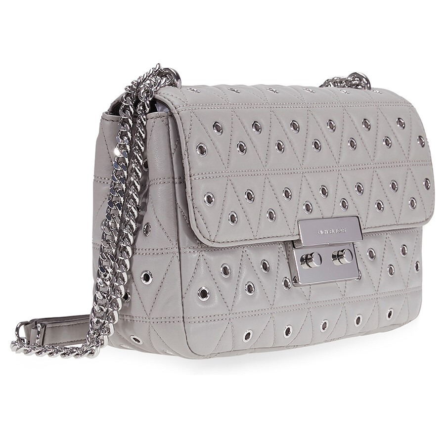 Michael Kors Sloan Large Studded Shoulder Bag Pearl Grey 30F7SSLL3O