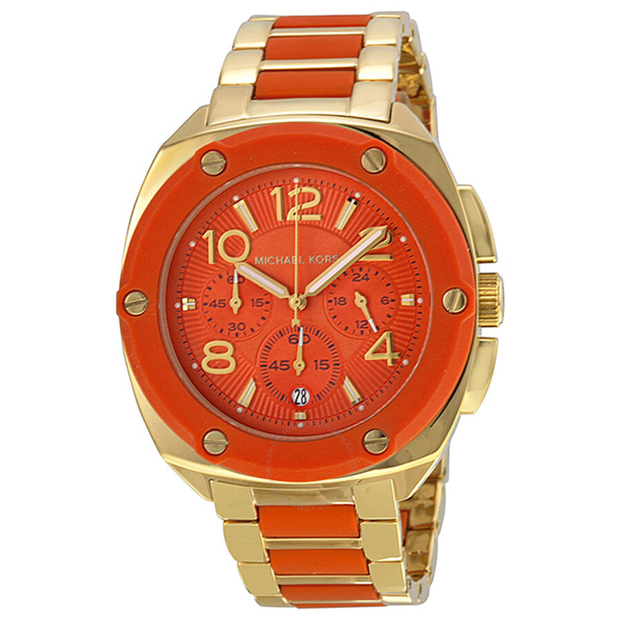 Tribeca Chronograph Gold-tone Orange Silicone Ladies Watch