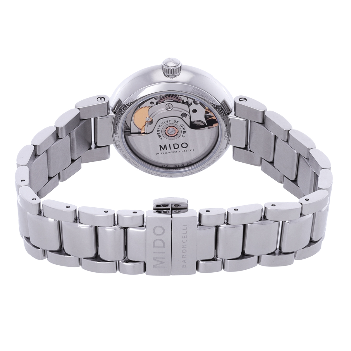 Mido Baroncelli III Automatic Mother of Pearl White Dial Two Tone Steel Strap Watch For Women - M7600.9.69.1