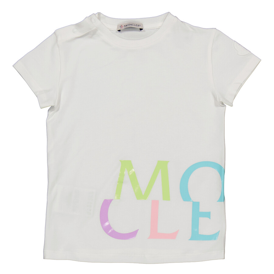 Moncler Kids White Cotton Logo Print Short Sleeve T-Shirt, Size 18  