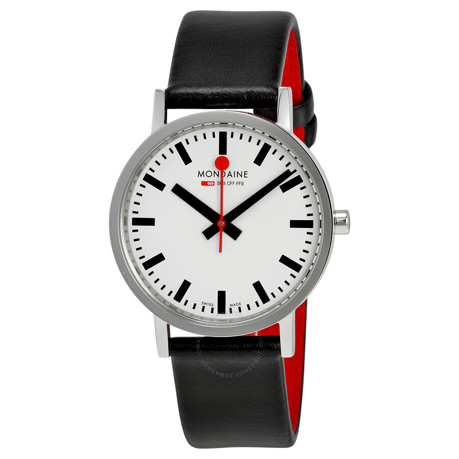 Railways Classic White Dial Black Leather Men's Watch