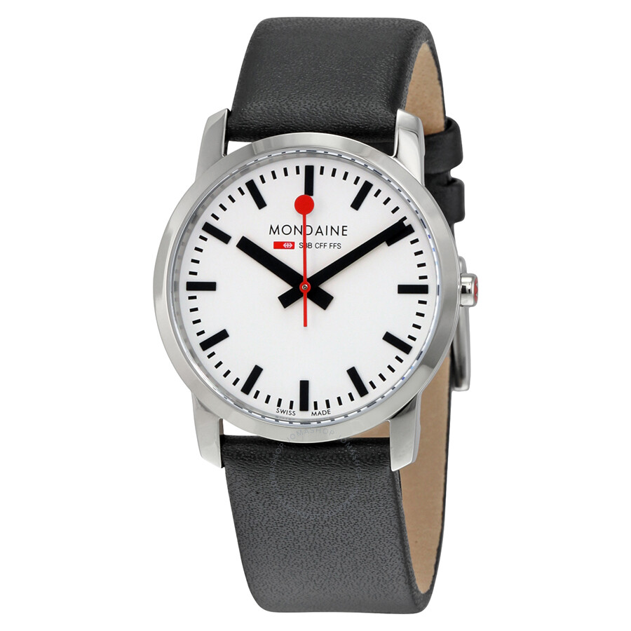 Simply Elegant White Dial Black Leather Ladies Watch A4003035111SBB