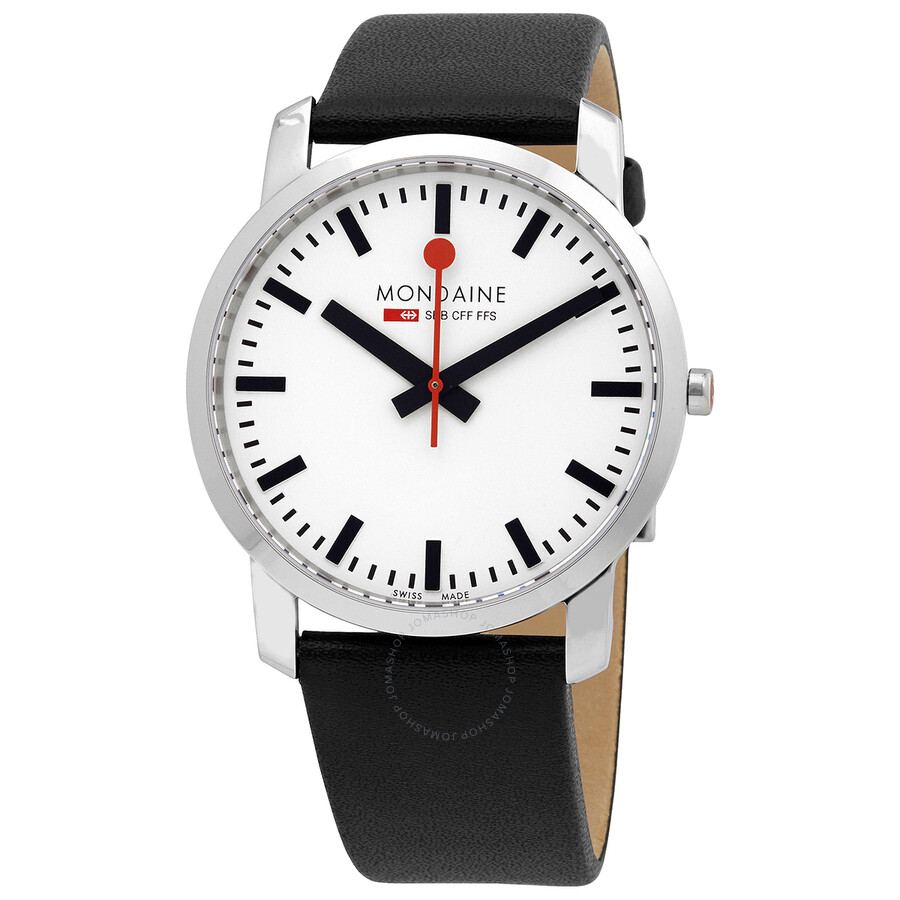 Simply Elegant White Dial Black Leather Men's Watch