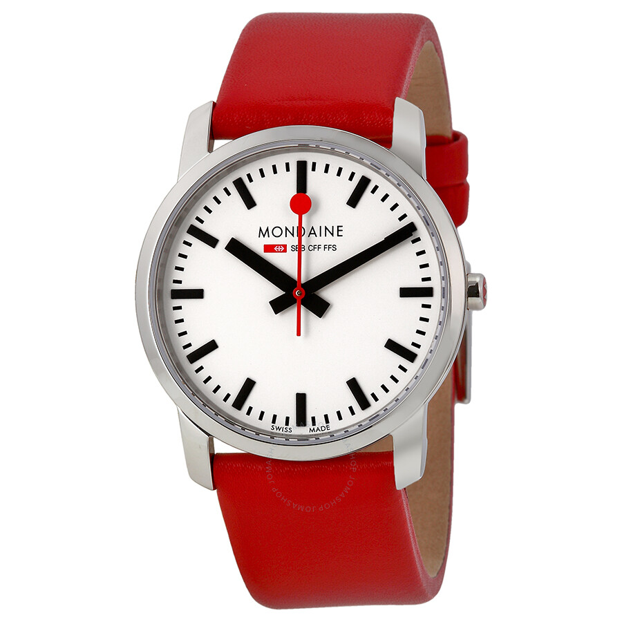 Simply Elegant White Dial Red Leather Ladies Watch A4003035111SBC