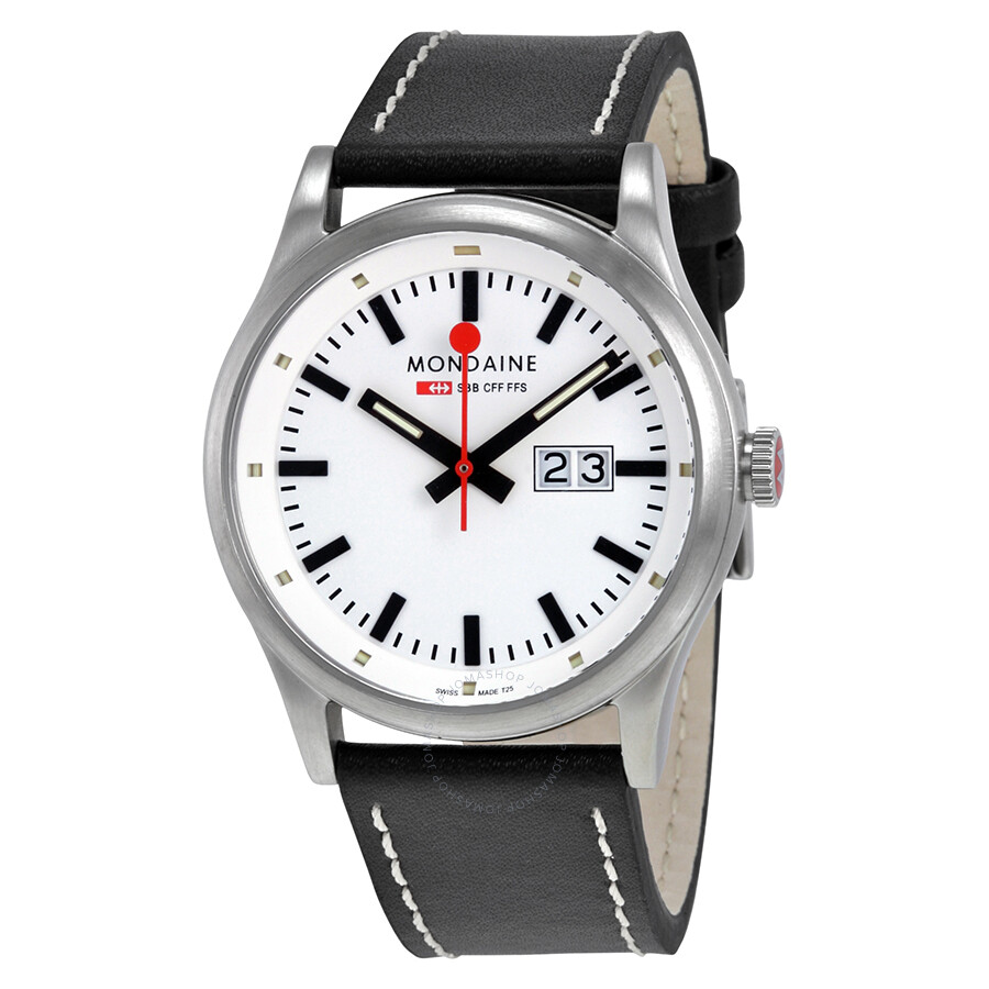 Sport Night Vision White Dial Black Leather Men's Watch