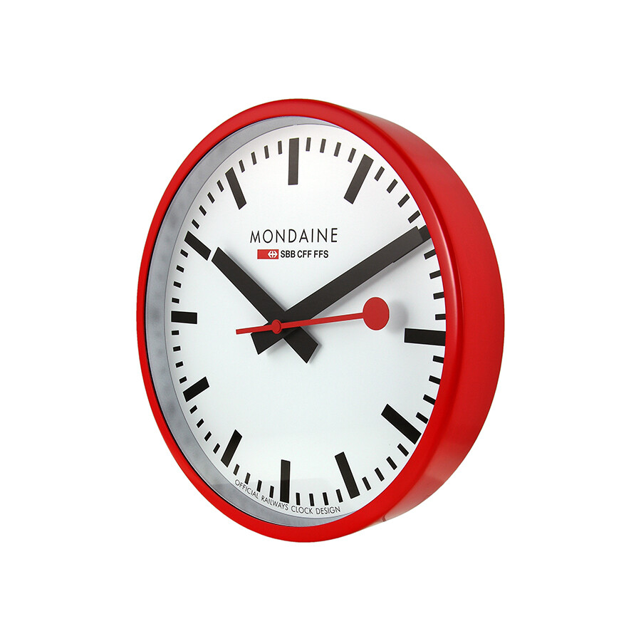 Mondaine White Dial Red Frame Wall Clock A990CLOCK11SBC A990.CLOCK