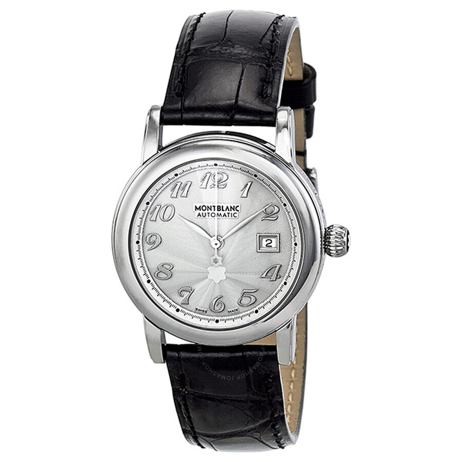 Star Automatic Silver Guilloche Black Leather Ladies Watch