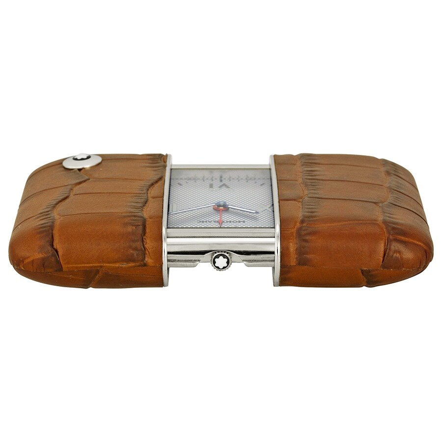 Montblanc Travel Sliding Blue Dial Brown Leather Case Travel Clock