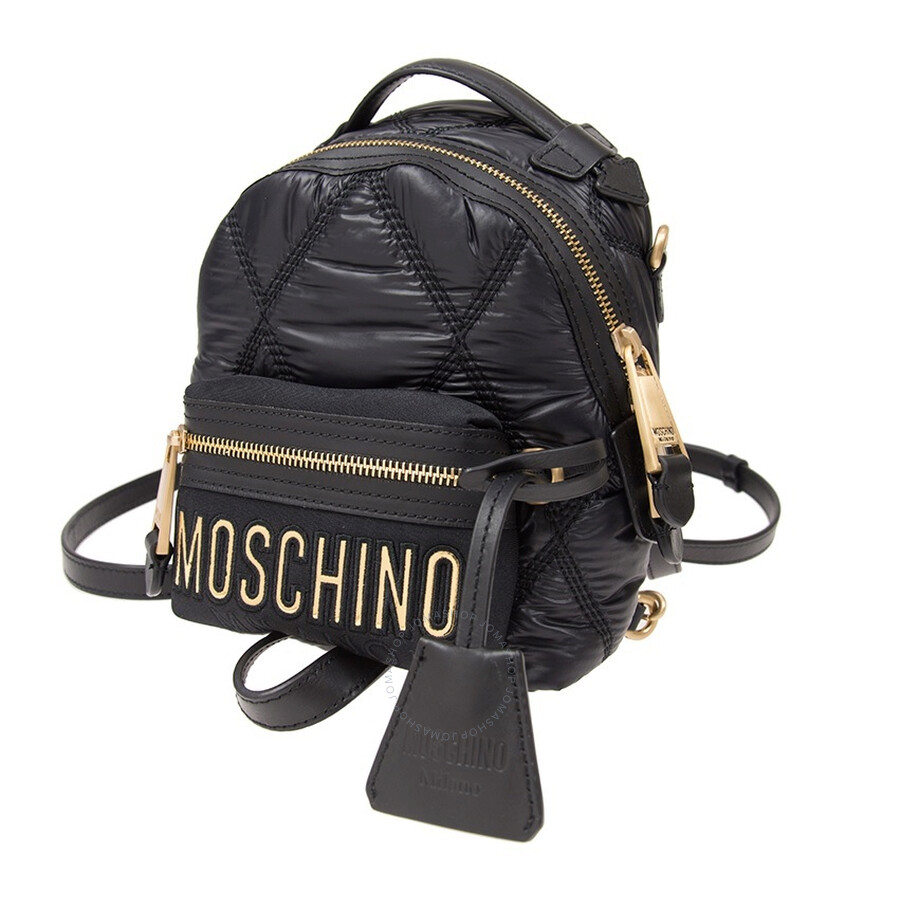 Moschino Ladies Black Quilted Logo Backpack B 7606 8207 1555