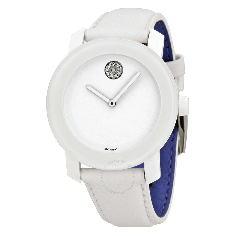 Bold Crystal Accent White Leather Watch