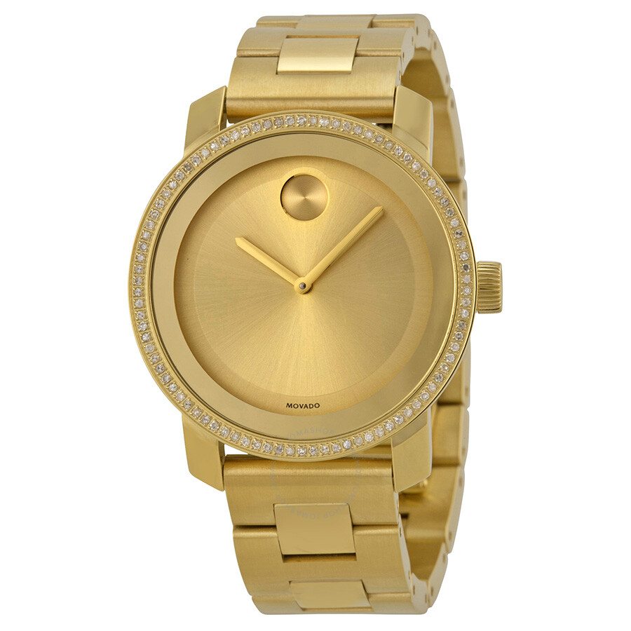 Bold Diamond Gold Dial Gold Ion-plated Unisex Watch