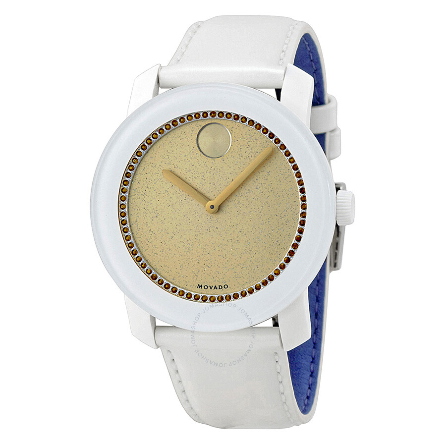 Bold Gold Crystal White Leather Ladies Watch
