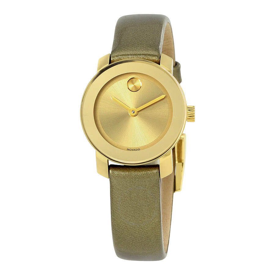 Bold Gold Dial Gold Leather Ladies Watch