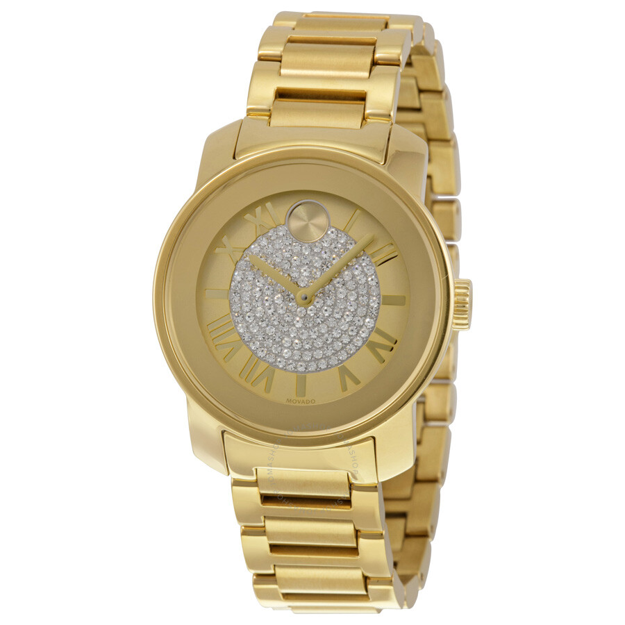 Bold Gold Pave Dial Stainless Steel Ladies Watch