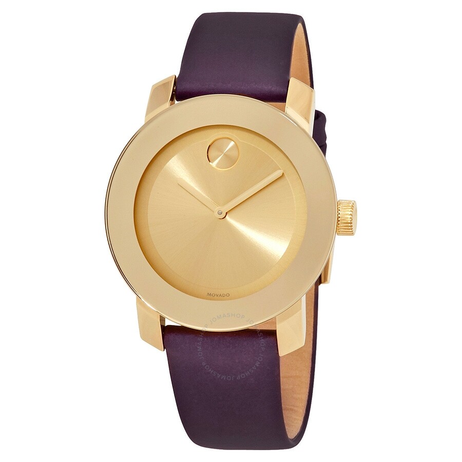 Bold Gold Sunray Dial Burgundy Leather Ladies Watch