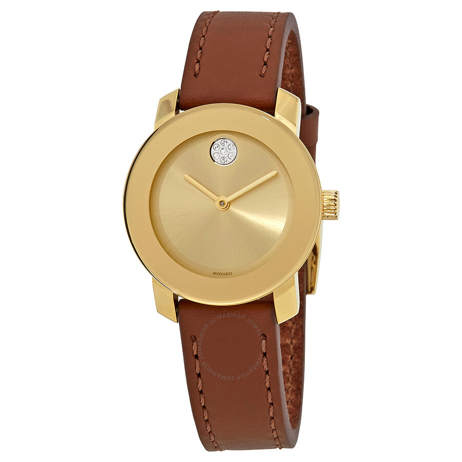 Bold Gold Dial Brown Leather Ladies Watch