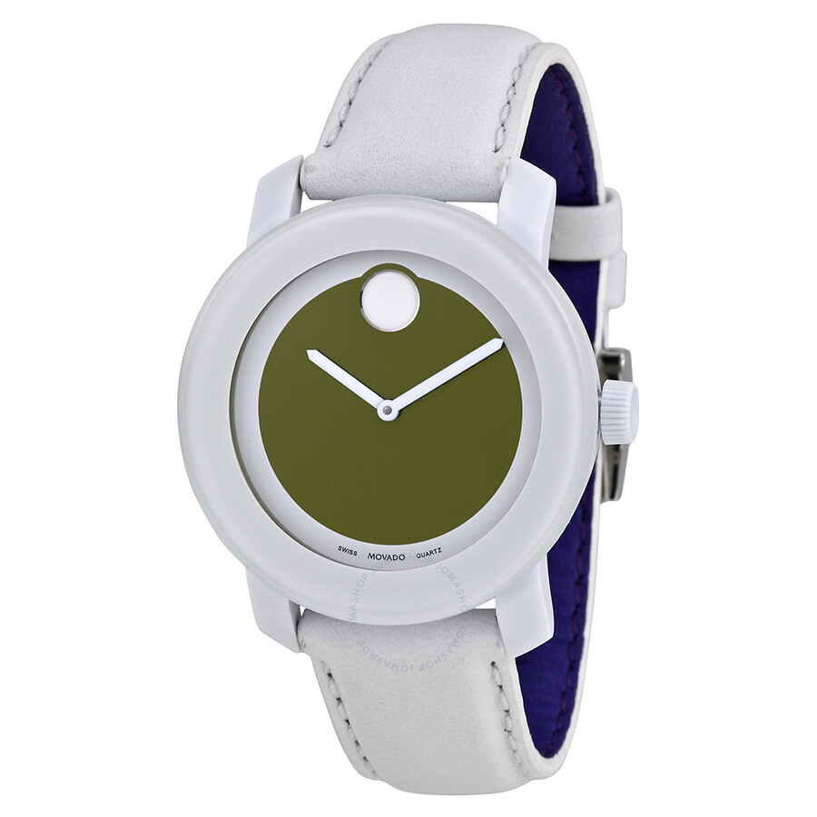 Bold Green Dial White Leather Strap Ladies Watch