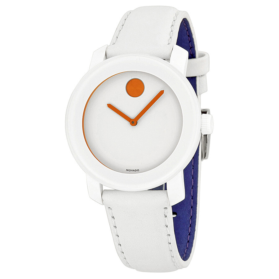movado bold white leather band