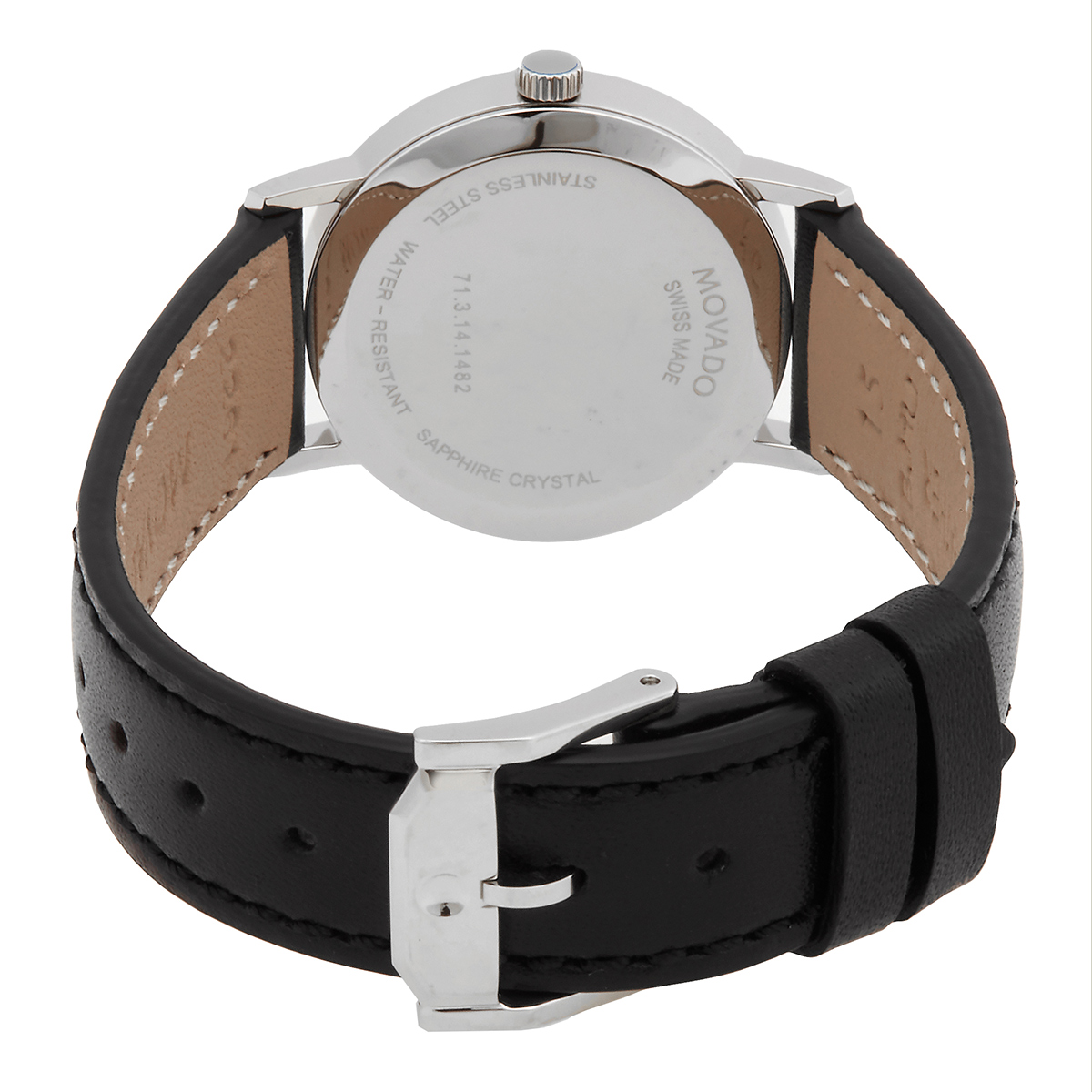 Movado Museum Blue Dial Black Leather Strap Watch For Women - 0606611