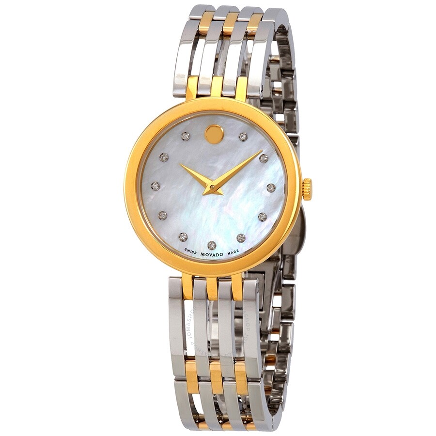 Esperanza White Mother of Pearl Diamond Dial Ladies Two Tone Watch