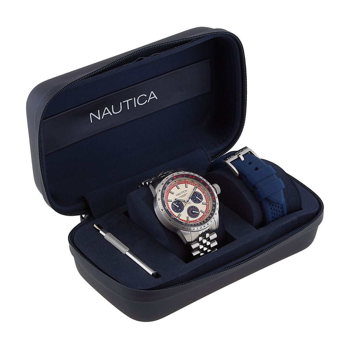 Orologio Nautica Pier39 Uomo, Cronografo Al Quarzo, Acciaio, Quadrante Nero, 10 Atm