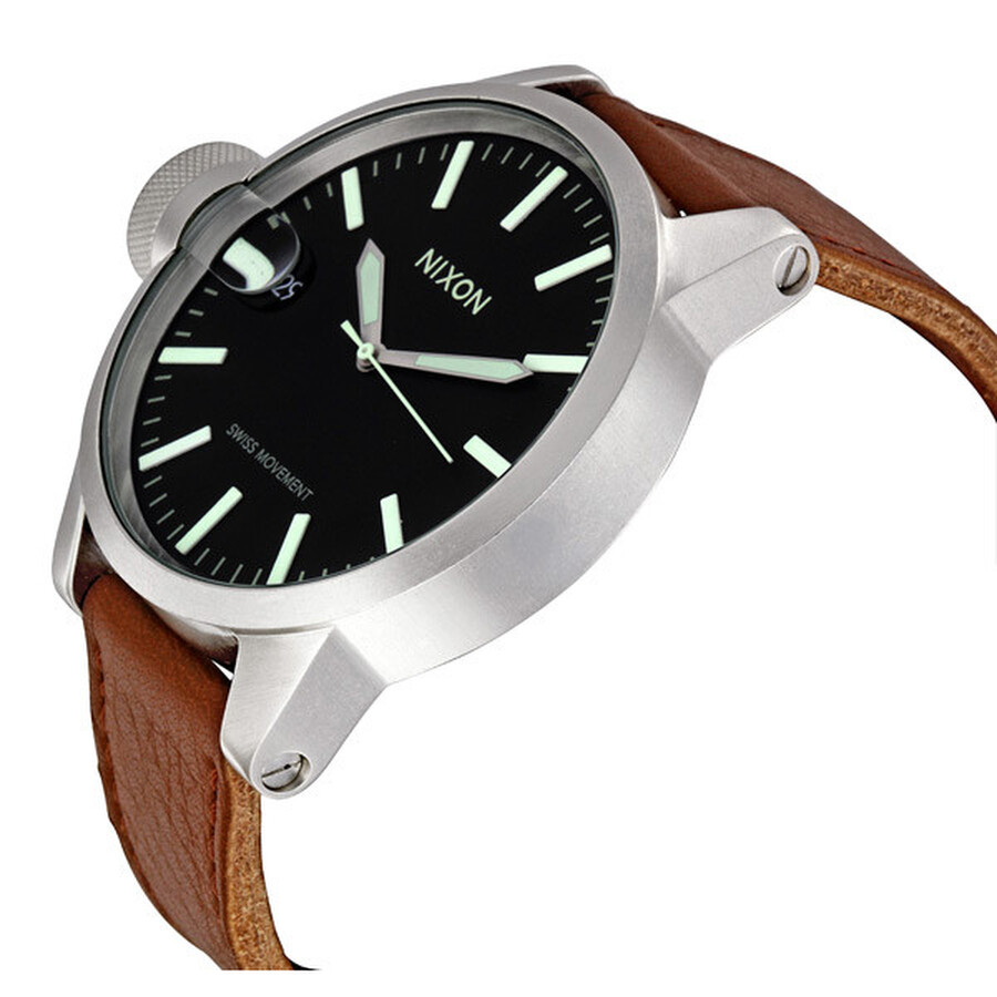 Nixon Chronicle Black Dial Brown Leather Strap Men's Watch A1271037