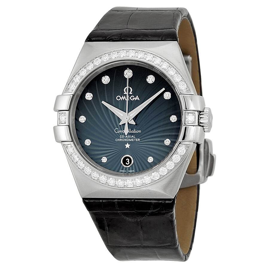 Constellation Blue Diamond Dial Black Leather Ladies Watch 12318352056001