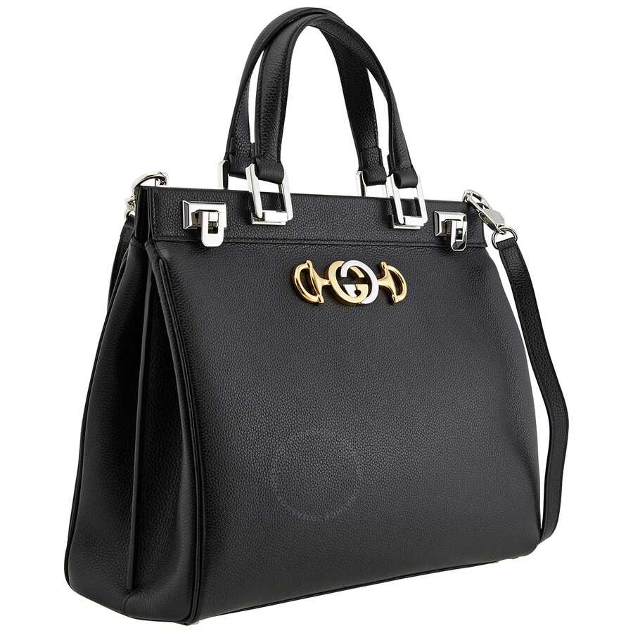 ladies zumi grainy leather medium top handle bag in black