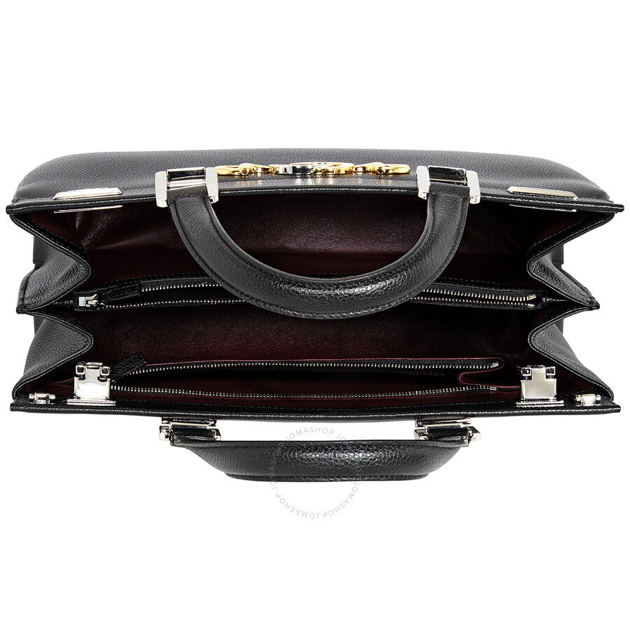 ladies zumi grainy leather medium top handle bag in black