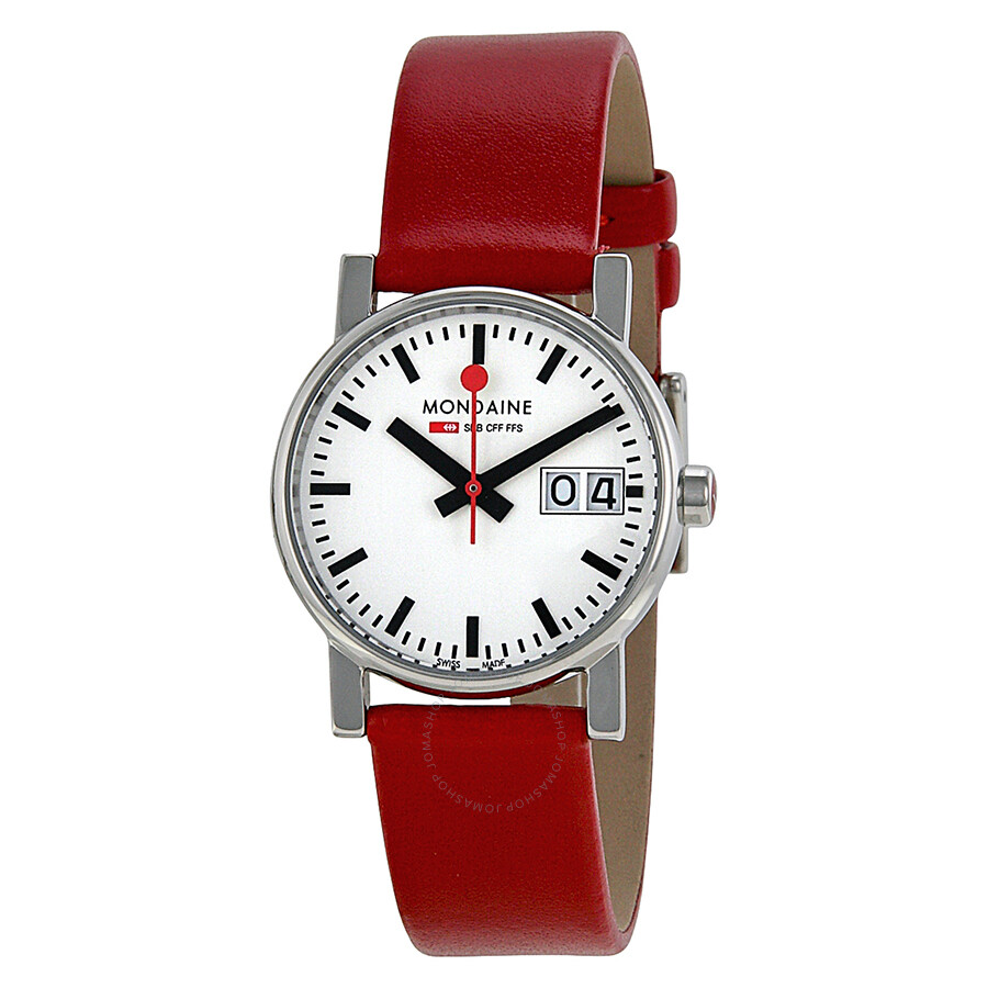 Open Box - Evo Big Date White Dial Red Leather Ladies Watch